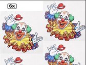 6x Raamsticker vrolijke clown 35cm x 40cm - Carnaval clown raam sticker thema feest circus festival optocht