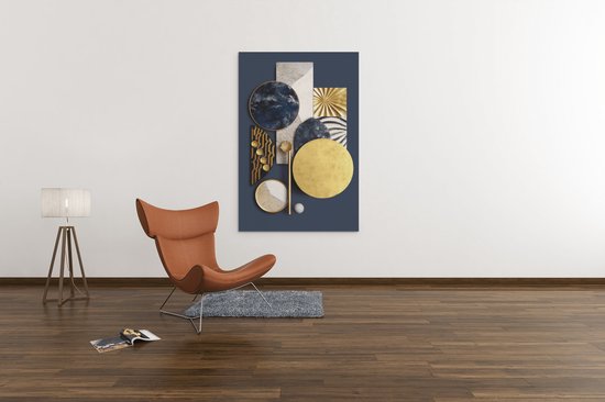 Canvas Schilderij - Abstract - Zwart - Goud - Wanddecoratie - 60x40x2 cm