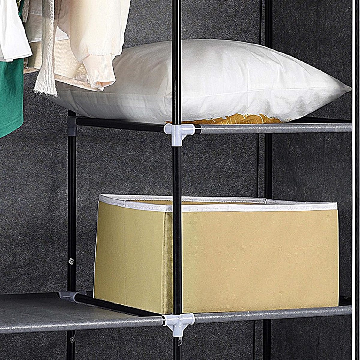 GOPLUS Kledingkast stof, stoffen kast met ritssluiting en kledingstang