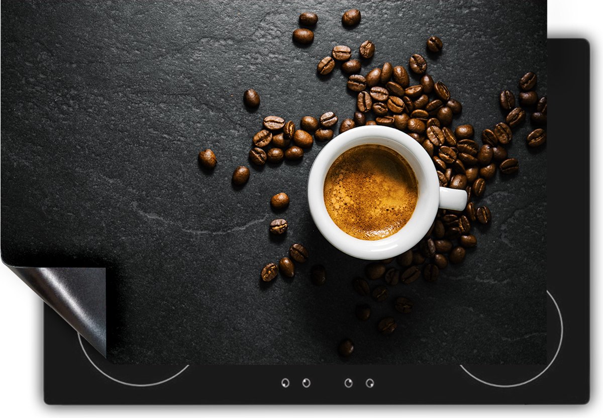 Chefcare Inductie Beschermer Kopje Koffie met Koffiebonen - 77x51 cm - Afdekplaat Inductie - Kookplaat Beschermer - Inductie Mat