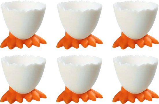 Eierdopjes eenden voetjes - set van 6 - wit - pasen/plastic/kinderen/eidoppen/eierdop/ei/eidopjes/paas decoratie/paasdecoratie/versiering