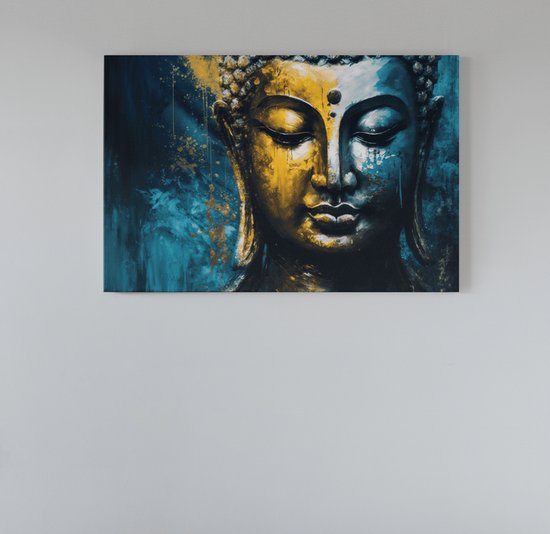 Canvas Schilderij - Boeddha - Standbeeld - Wanddecoratie - 60x40x2 cm