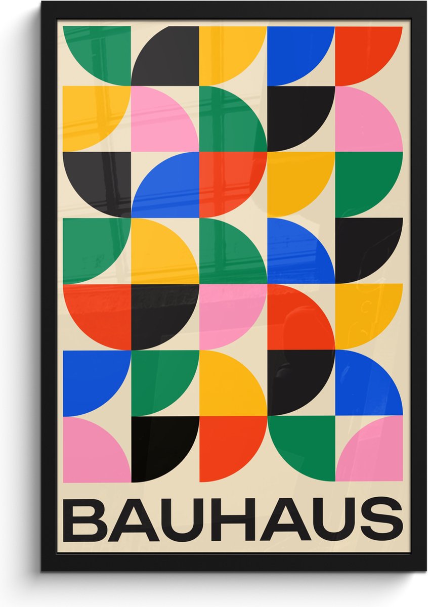 FrameYourWall Poster in lijst - Fotolijst 40x60 cm - Posters - Bauhaus - Abstract - Vintage - Kleurrijk - Kunst - Posterlijst zwart - Decoratie - Wanddecoratie woonkamer - Muurdecoratie slaapkamer