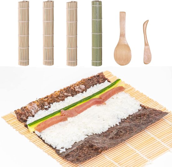 LZZEM 2 stuks bamboe rolmat voor sushi natuurlijke bamboe sushi rolmat, premium sushi-mat, sushi-gereedschap, sushi-roller voor het maken van sushi (20,8 x 22,9 cm