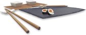 FIH 092 Set Sushi Inclusief leisteen bord, 2 sets os hak stokken, 2 stokken keramische houders, mat & 2 keramische kommen