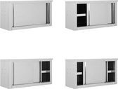 vidaXL Keukenwandkast met schuifdeuren 90x40x50 cm roestvrij staal - Wandkast - Wandkasten - Muurkast - Muurkasten