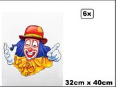 6x Raamsticker Party clown 32cm x 40cm - Carnaval thema feest festival party feest decoratie versiering