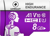 LUXWALLET® XC - Carte Micro SD 8 Go - TF Classe 10 - Haute Endurance - Transfert de Données Rapide - Violet