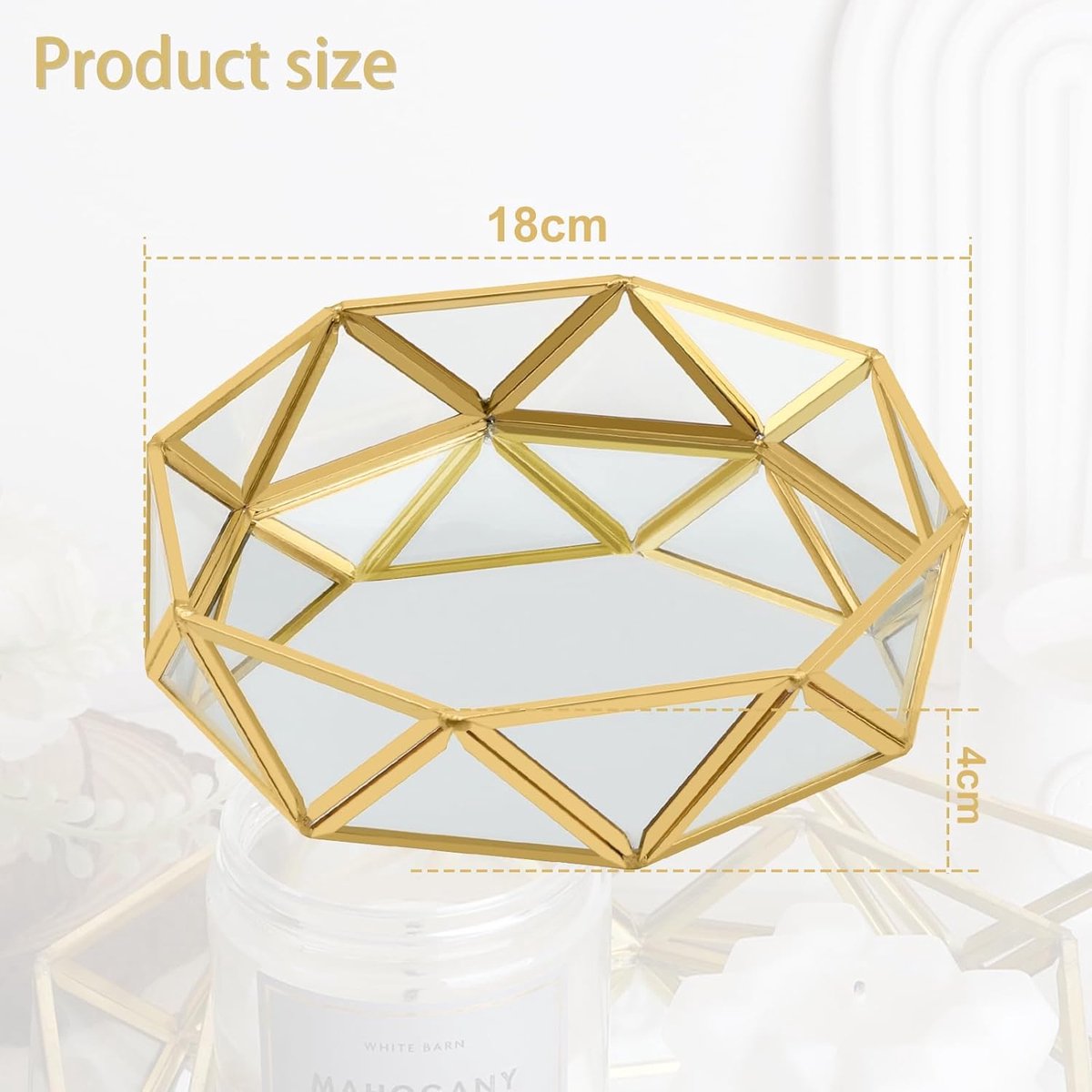 Plateau Miroir Doré 17.5 Cm - Plateau Déco Vanité, Bijoux, Parfums - 8