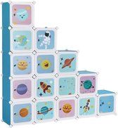 SONGMICS système d'étagères avec 15 cubes, meuble de rangement pour enfants, étagère à boulons, étagère à chaussures en plastique, armoire avec portes, multifonctionnel, chaussures, speelgoed, 153 x 31 x 153 cm, bleu LPC902Q01