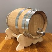 Wijnvat 3 liter van Nieuw Eiken met Houten Stop en Onderstel, met RvS Kraan - Wijnvat - Whiskyvat - Eiken Vaatje