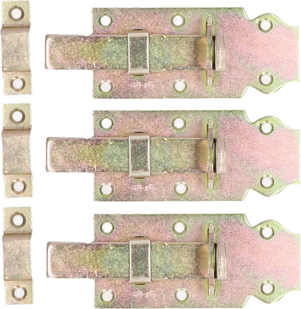 Deltafix schuifslot/hangslotschuif - 3x - 10 x 4.5cm - geel verzinkt staal - deur - schutting - hek