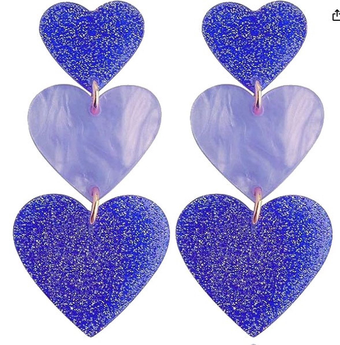 Encantada - Oorbellen - Hartjes - 6,2 x 3cm - Glitter – Blauw/Goudkleurig