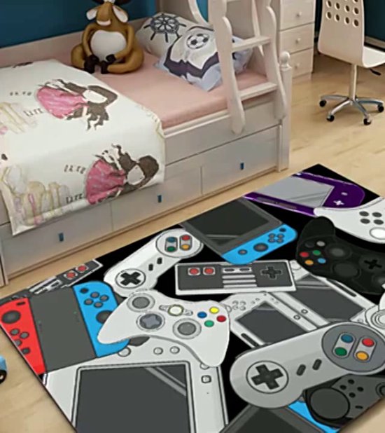 Jongens Gaming Vloerkleed, Cool Neon 3D-Print Kindertapijt, antislip