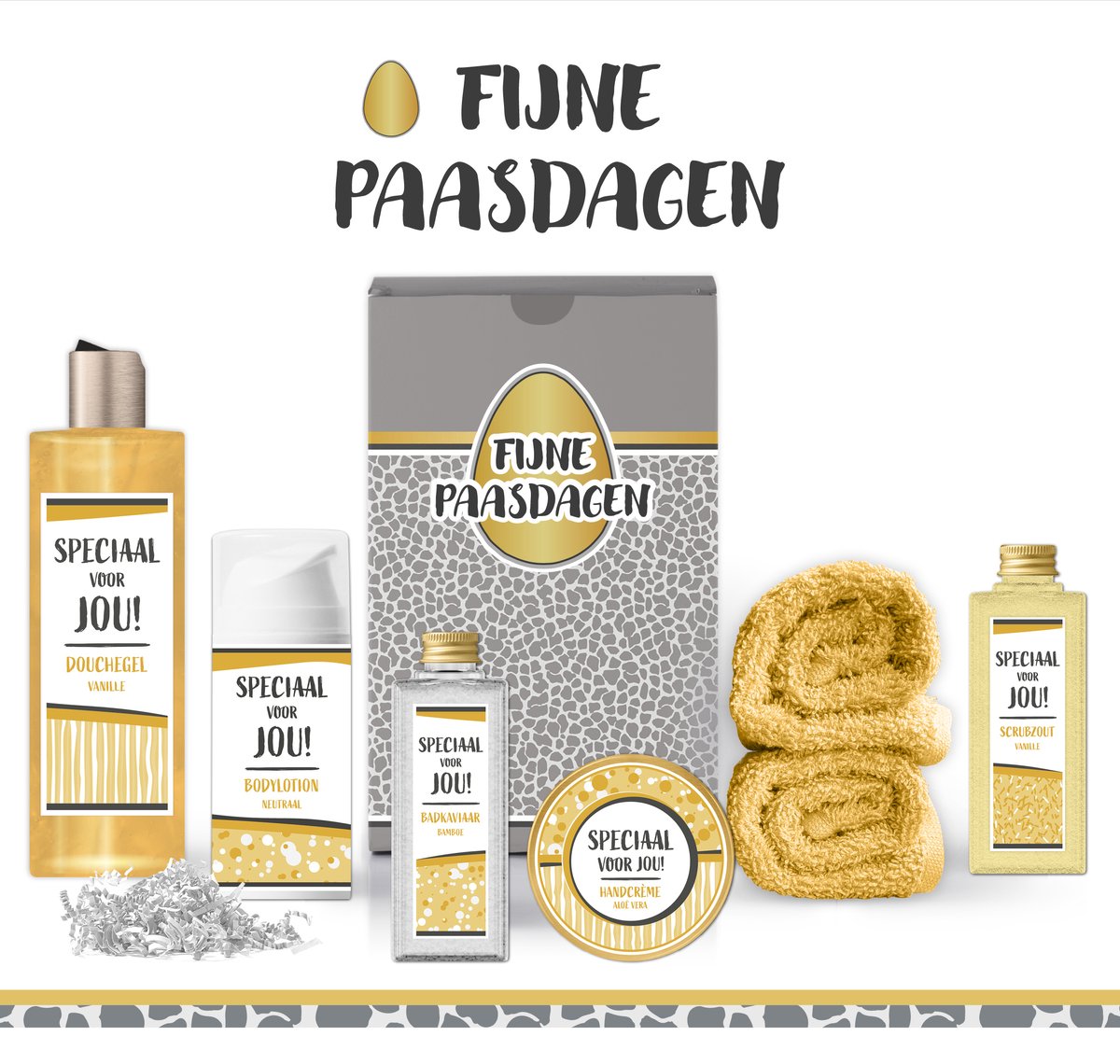 Goedkoopste Geschenkset Fijne Paasdagen - 7 Producten - 740 Gram | Cadeautje Pasen - Giftset Geschenk - Pasen - Vrouw - Moeder - Oma - Vriendin - Zus
