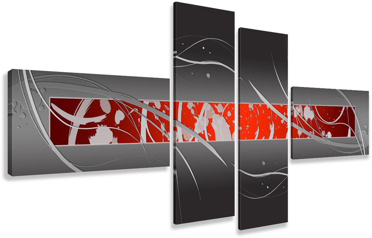 karo-art Schilderij - Abstract in het rood, 4luik, 195x80cm, wanddecoratie Multikleur