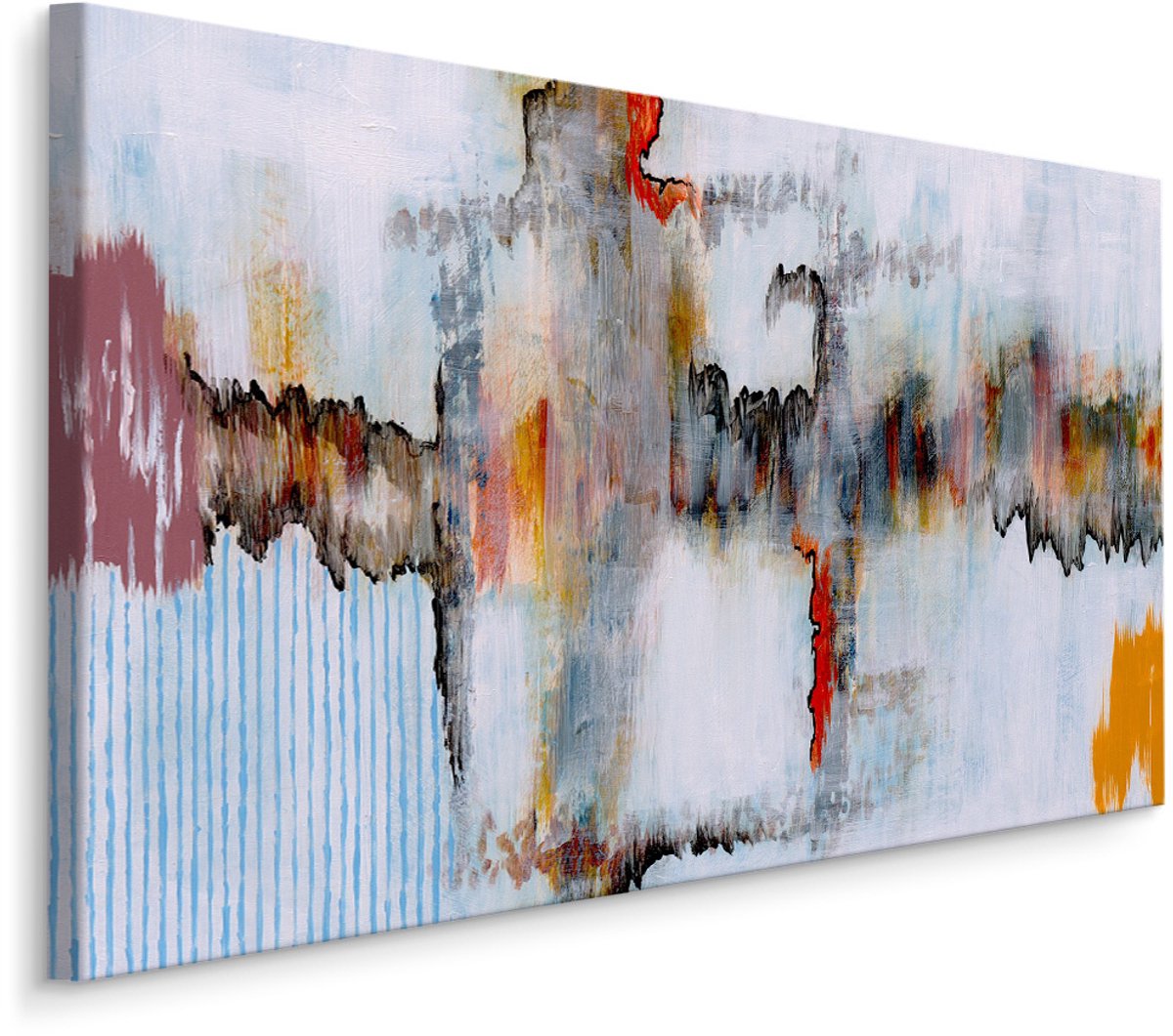 karo-art Schilderij - Abstracte golven , Wanddecoratie , Premium print Multikleur