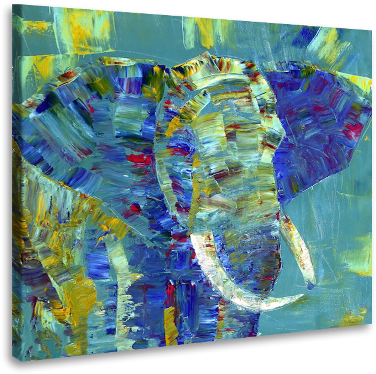 karo-art Schilderij - Olifant in kleuren, 3 maten, print op canvas, wanddecoratie Multikleur