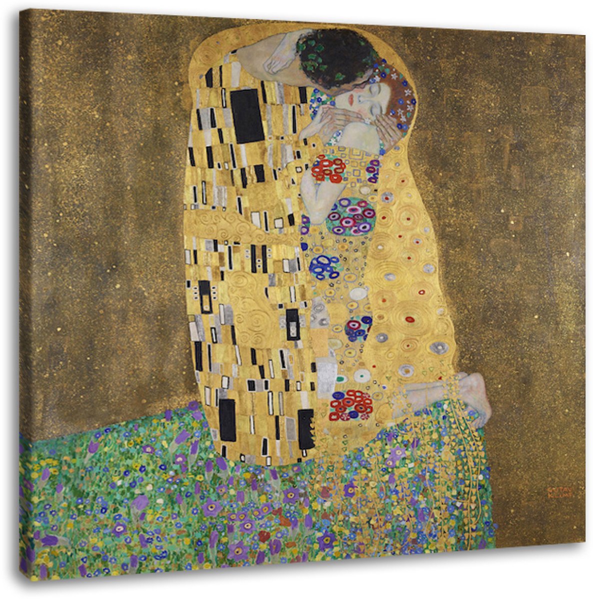 karo-art Schilderij - Gustav Klimt, De Kus, liefdespaar, 3 maten, reproductie Multikleur