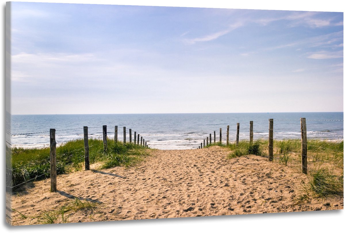 karo-art Schilderij -Pad dat over duinen Zandvoort naar de zee leidt op een heldere zomerdag, 2 maten Multikleur