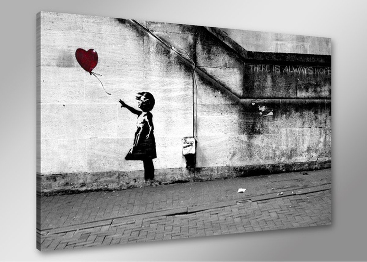 karo-art Schilderij - Hope, er is altijd hoop. Banksy 80x60cm Multikleur