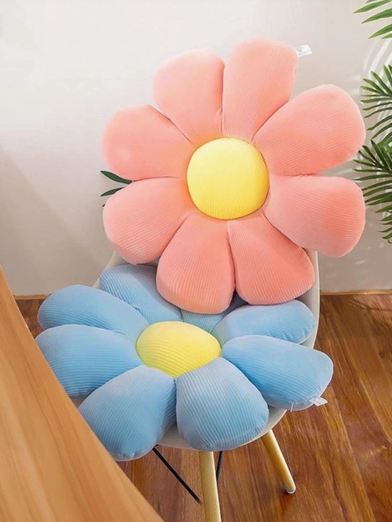 Sierkussen Bloem - Flower Cushion - Bloemvormig Kussen - Aesthetic Kussen met Bloemvorm - 40x40 cm - Blauw/Geel