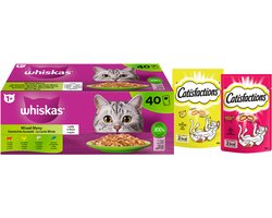 Whiskas & Catisfactions kattenvoeding - mix natte voeding en snacks met kaas en rund - 3520g