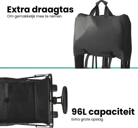 Niceey Bolderkar - Buitenspeelgoed - Opvouwbaar - 100KG Draagkracht - 96L - Inklapbare Bolderwagen/Transportwagen - 2 Standen - Wasbaar Polyester - 98x50cm - Zwart van Niceey. — afbeelding 4