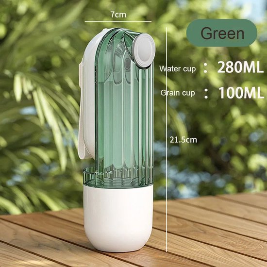 Repus - Draagbare 2-in-1 Honden Waterfles - Drinkfles - Drinkbak - Honden Bidon - Voedselcontainer - Outdoor - Groen