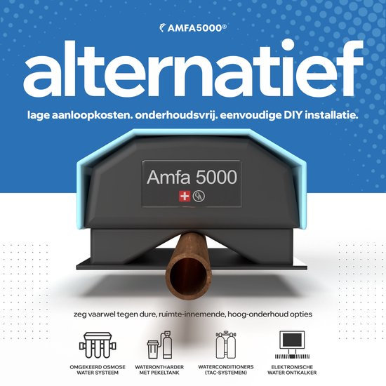 De Amfa 5000 magnetische waterontharder met koperen leiding. Een alternatief met lage aanloopkosten, onderhoudsvrij, eenvoudige DIY installatie.