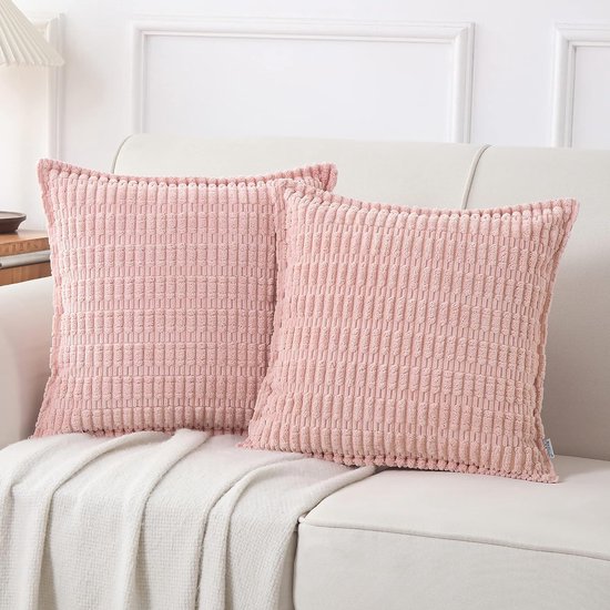 Corduroy kussensloop 40 x 40 cm roze kussenslopen boho decoratieve decoratieve kussens kussenhoes sofakussen zacht voor bank set van 2