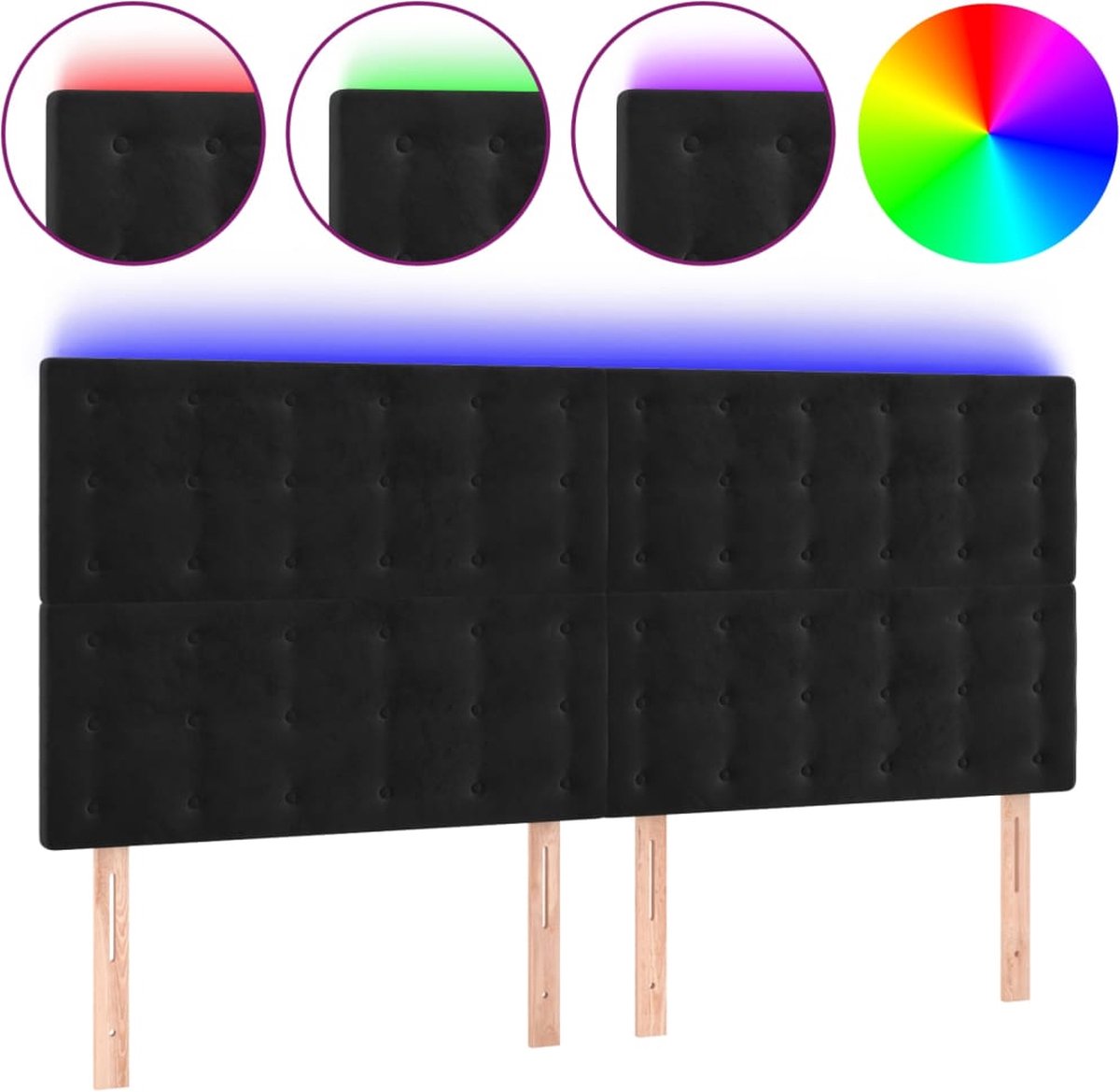 vidaXL-Hoofdbord-LED-200x5x118/128-cm-fluweel-zwart