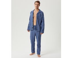 Björn Borg - Lounge Wear Set - Pyjama - Heren - Flannel - Broek - Hemd - Gift -Blauw - L
