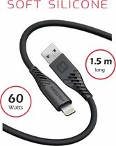 Swissten Soft Silicone USB-A naar USB-C Kabel (60W) - 1.5m - Zwart (Let Op: USB-C Aansluiting)