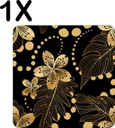 BWK Luxe Placemat - Gouden Chinese Bloemen op Zwarte Achtergrond - Set van 1 Placemats - 50x50 cm - 2 mm dik Vinyl - Anti Slip - Afneembaar