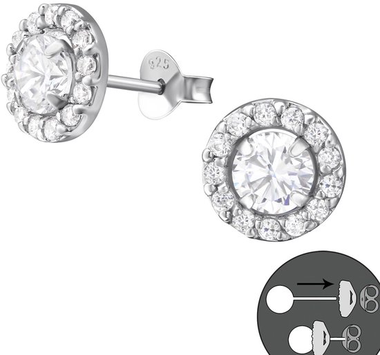 Joie|S - Boucles d'oreilles rondes élégantes en argent - 9 mm - 2 éléments - plaqué rhodium - cristal