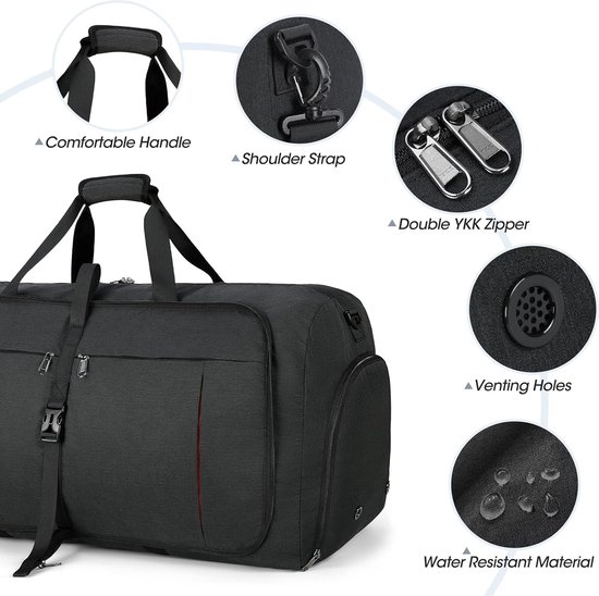 Opvouwbare reistas 65 l 80 l 100 l grote lichte sporttas met schoenenvak voor heren dames weekendtas reisbagagetas voor reizen, gym, vakantie en camping, zwart, 100L, Reistas