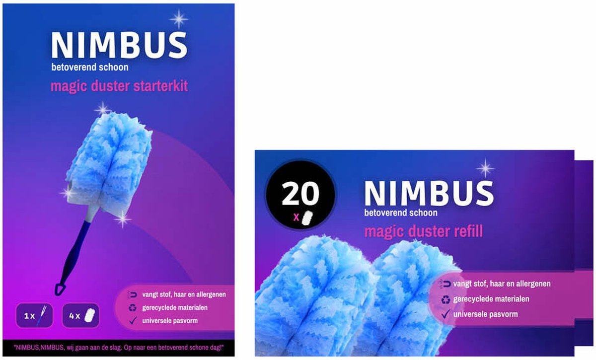 Goedkoopste NIMBUS Magic Duster Starterkit Handvat 44 Navullingen Pakket - Geschikt voor Swiffer