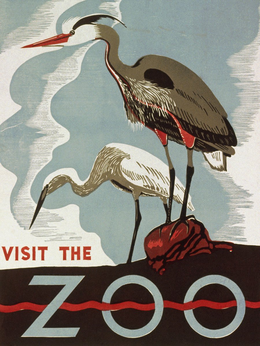 karo-art Poster - Bezoek de dierentuin, originele poster uit 1936 die de dierentuin promoot, 50x70cm, Premium Print Multikleur