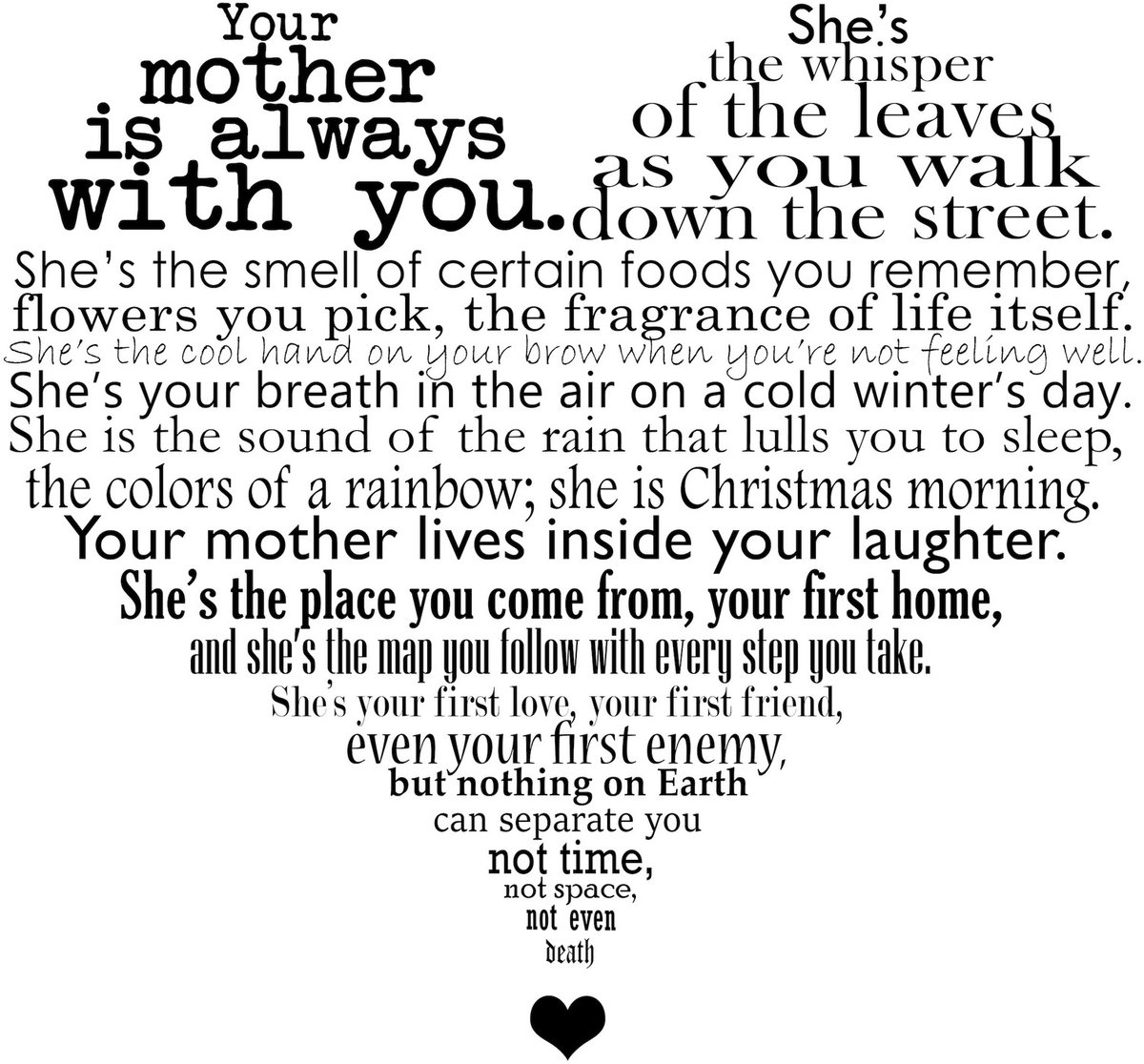 karo-art Poster - Voor lieve moeder, your mother is always with you, Spreuken in hartjes vorm, Liefde Multikleur