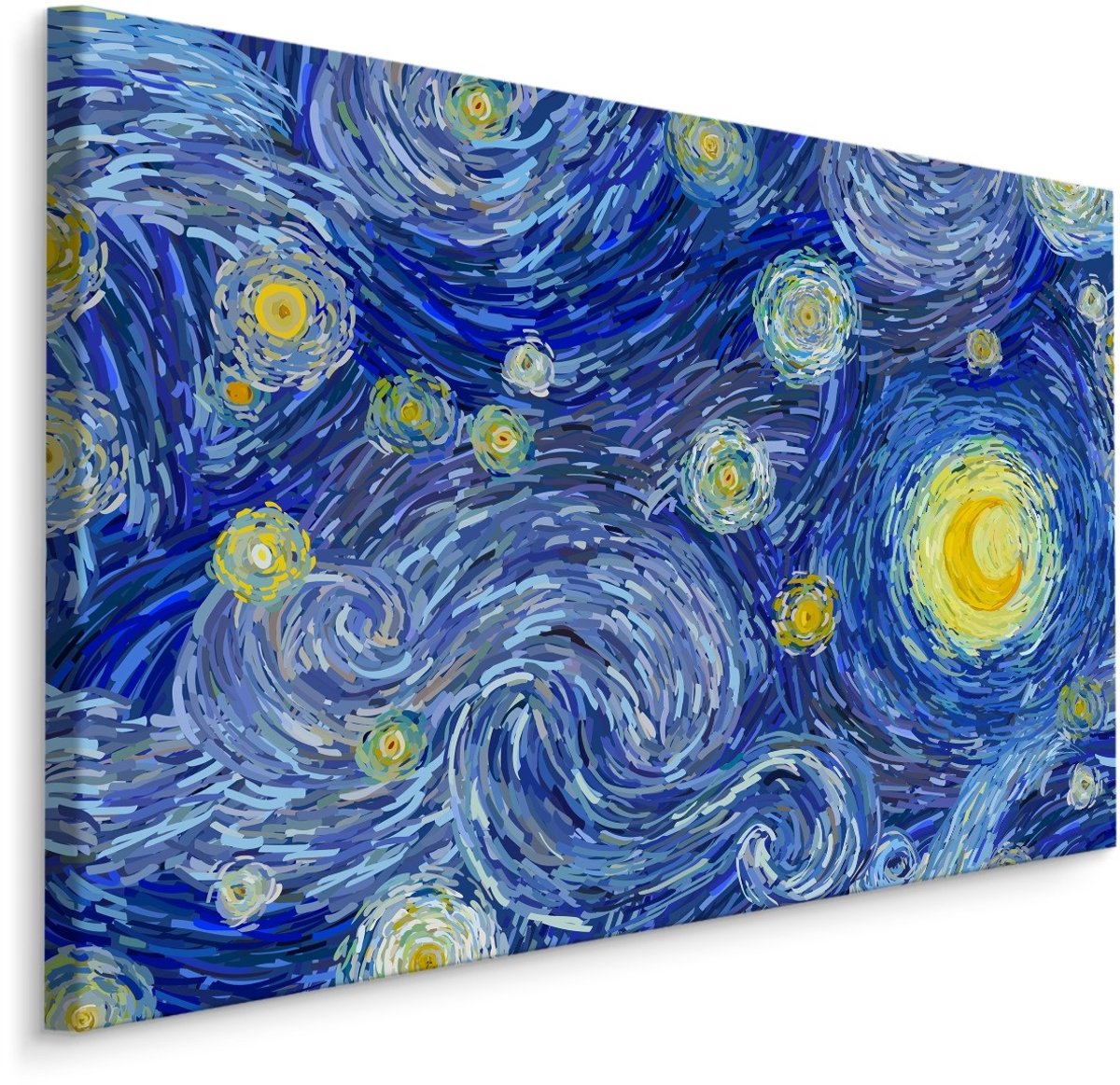 karo-art Schilderij - Sterrennacht in de style van Vincent van Gogh, blauw/geel, 4 maten, print op canvas Multikleur