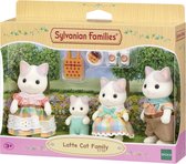 Sylvanian Families 5738 Familie Latte Kat- 4 fluweelzachte speelfiguren-Deze figuren kunnen drankjes en een boodschappentas in hun handen houden.