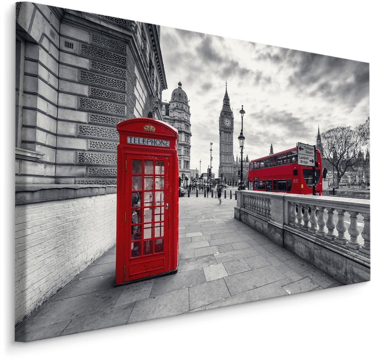 karo-art Schilderij - Rode telefooncel in Londen, zwart-wit/rood, 4 maten, premium print Multikleur