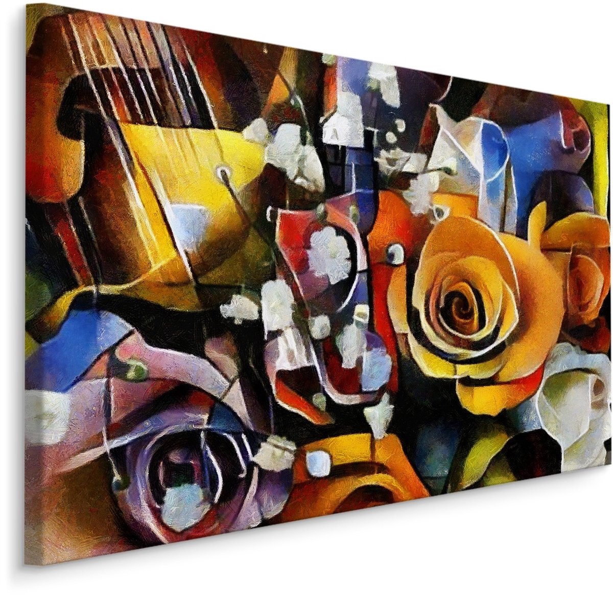 karo-art Schilderij - Bloemen in een Kubistische Stijl, Premium Print Multikleur