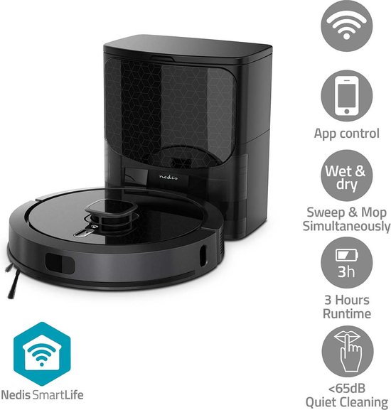 Aspirateur robot SmartLife - Navigation laser - Wi-Fi - Capacité du réservoir : 0,6 l - Chargement automatique - Durée de fonctionnement maximale : 240 min - Zwart - Android / IOS