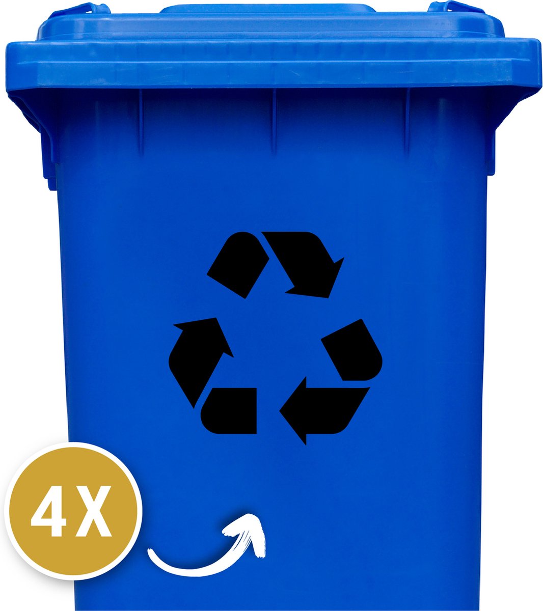 Container Sticker Recycle icon 4 Stuks - Zwart - 20 x 20 cm - kliko Sticker Voordeelset - Containerstickers - Weerbestendige Stickers - Stickers Buiten - klikostickers - Cijfer Sticker