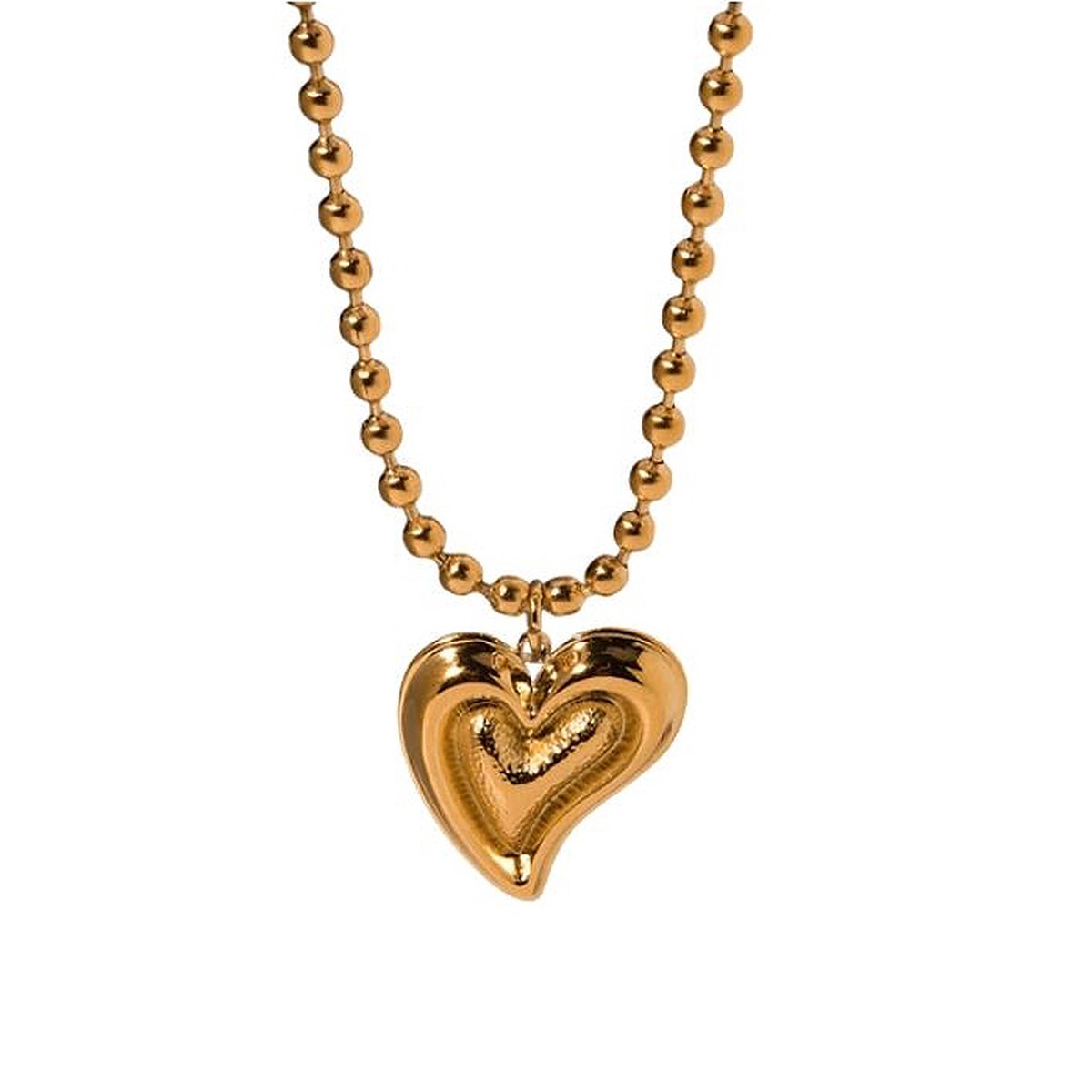 Marama - ketting Heart - goud - ball chain - stainless steel - damesketting - hanger - verstelbaar - gold plated