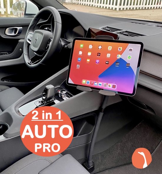 GOOS-E Tablet houder auto + Telefoonhouder auto PRO (6-14 inch) – iPad houder auto – tablethouder - voorin + achterin - Sterk & Flexibel - NL design