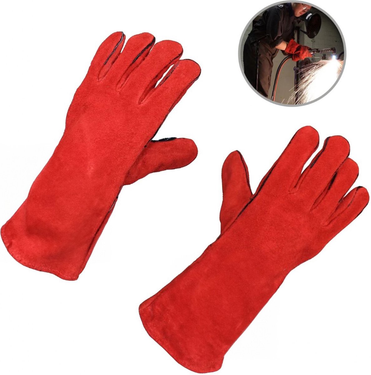 Alpenclothes - Koeienleer - Lashandschoenen - Rood - Lang - Maat 10