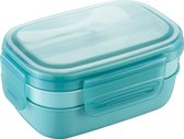 Drielaagse lunchbox - met vork en lepel - geschikt voor kinderen, werk of school, dagelijks gebruik - inhoud 1900 ml - blauw
